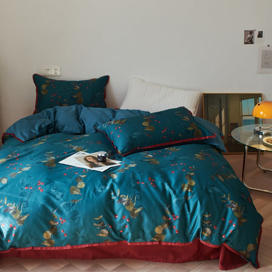 Sateen Cotton Bedsheet & Duvet Cover - Winterberry